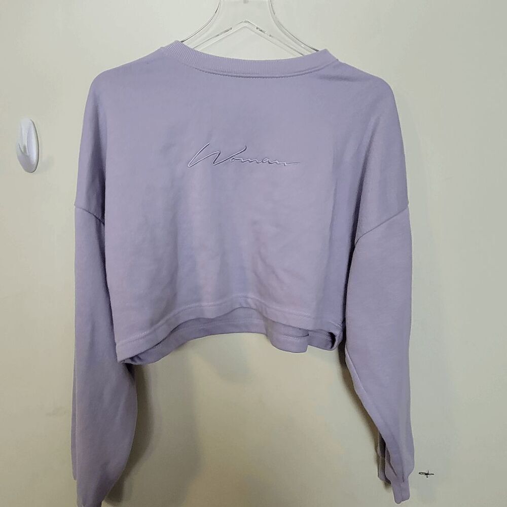 Boohoo "Woman" crop top long Dolan sleeves Womens Size Medium